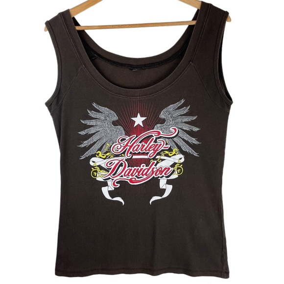Vtg Y2K Harley Davidson Sleeveless Top Logo Graphic Brown Sz Large - Picture 1 of 10